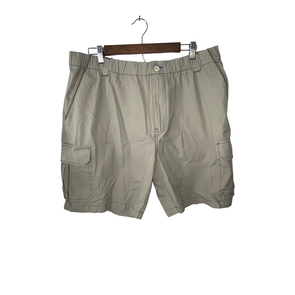 Tommy Bahama Relax Mens XL Khaki Cotton Cargo Shorts Elastic Waist Drawstring